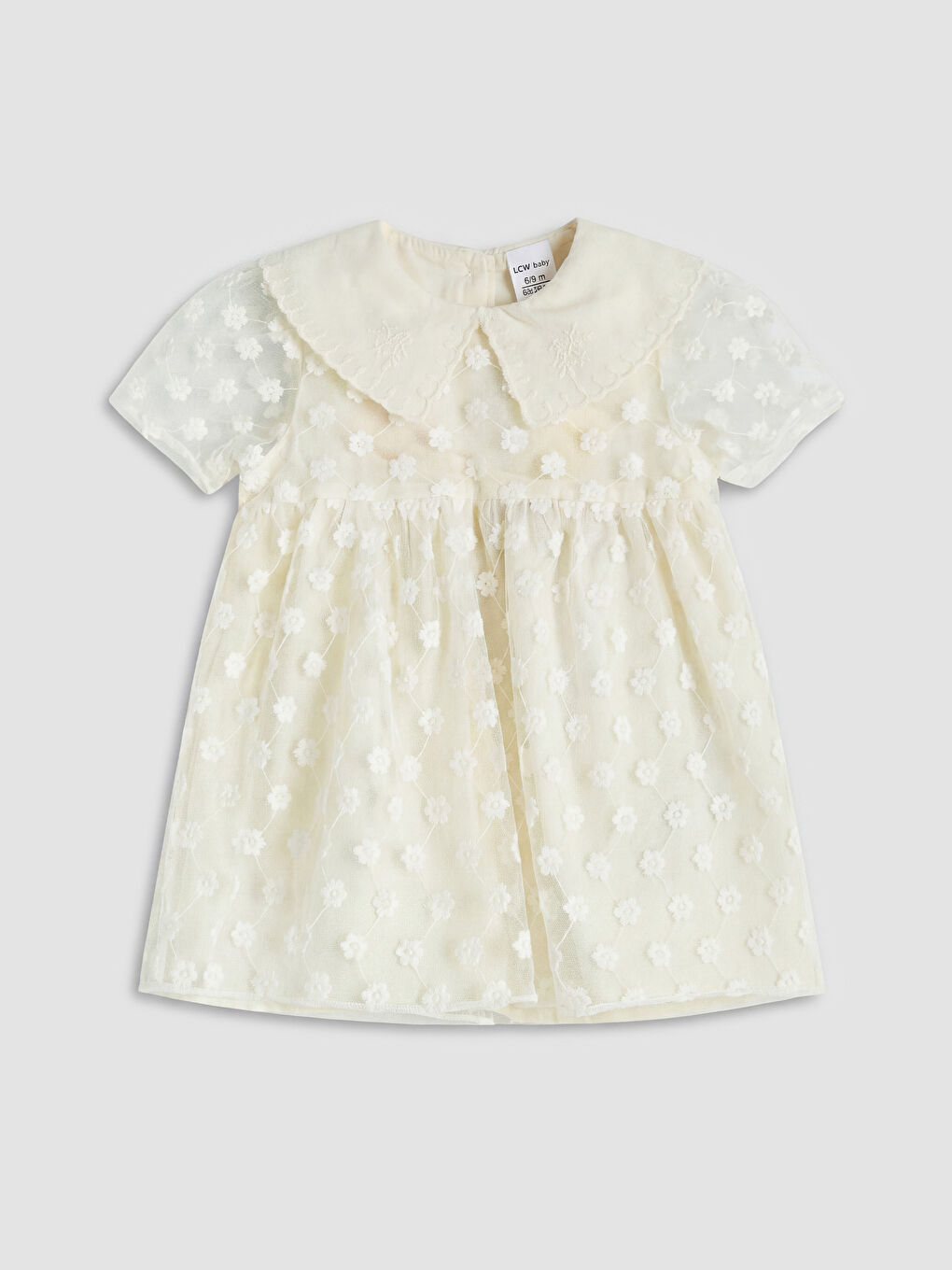 Ekru Bebe Yaka Çiçekli Kız Bebek Elbise