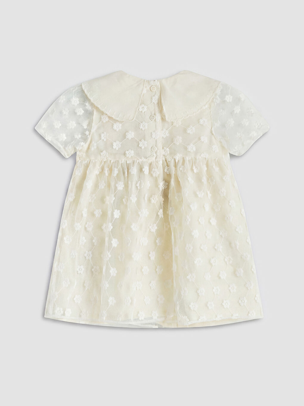 Ekru Bebe Yaka Çiçekli Kız Bebek Elbise-1