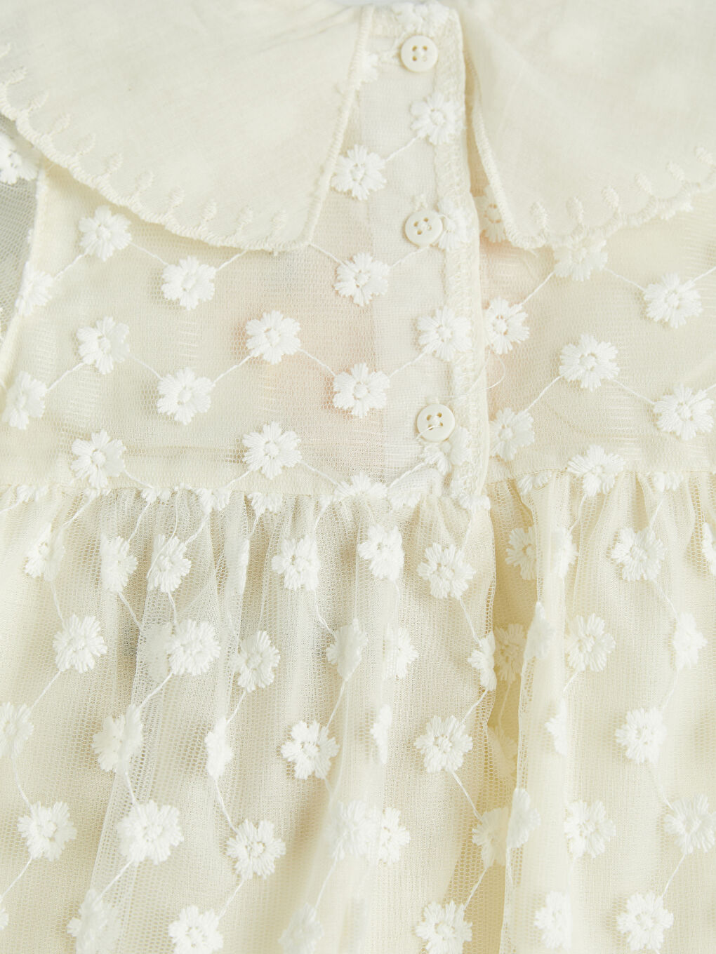 Ekru Bebe Yaka Çiçekli Kız Bebek Elbise-2