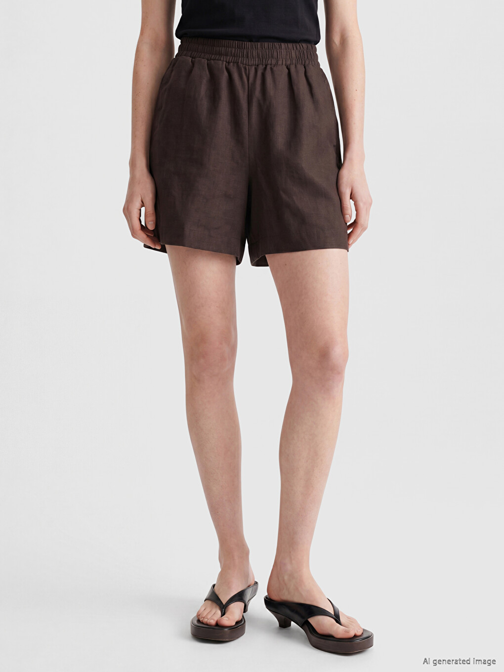 Elastic Waist 100% Linen Women's Shorts-1