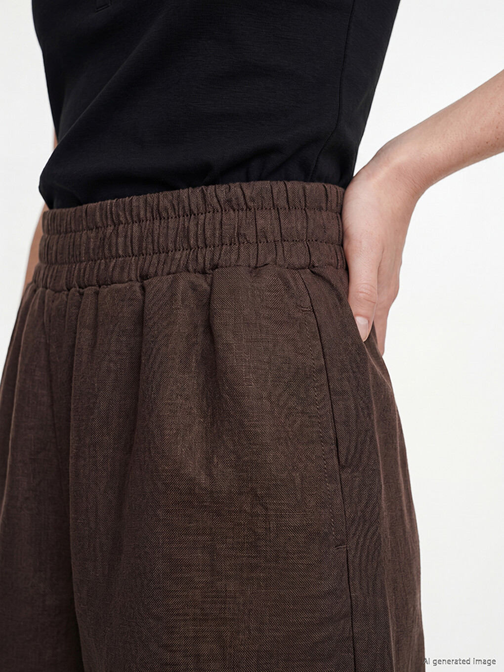 Elastic Waist 100% Linen Women's Shorts-2