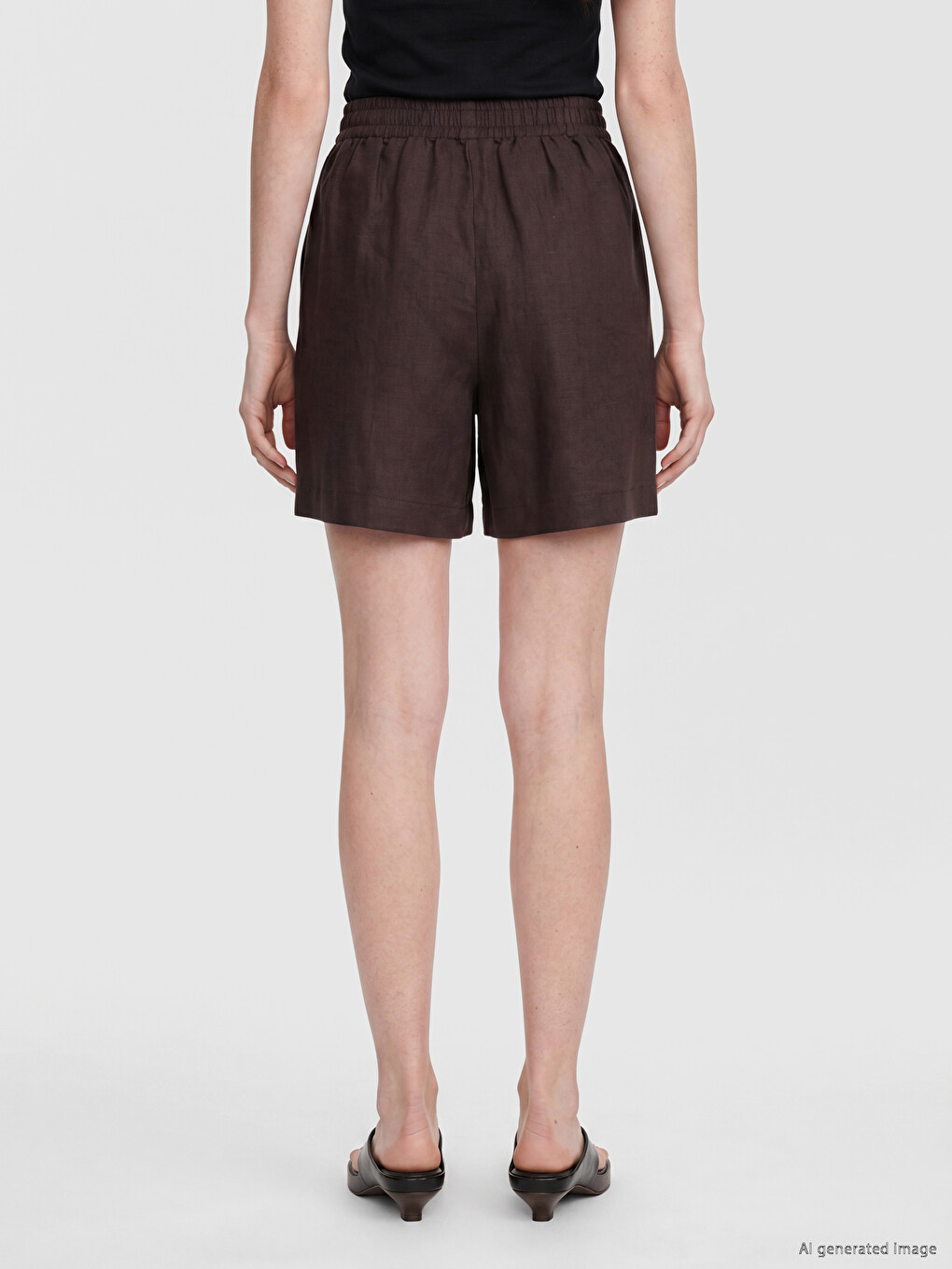 Elastic Waist 100% Linen Women's Shorts-3