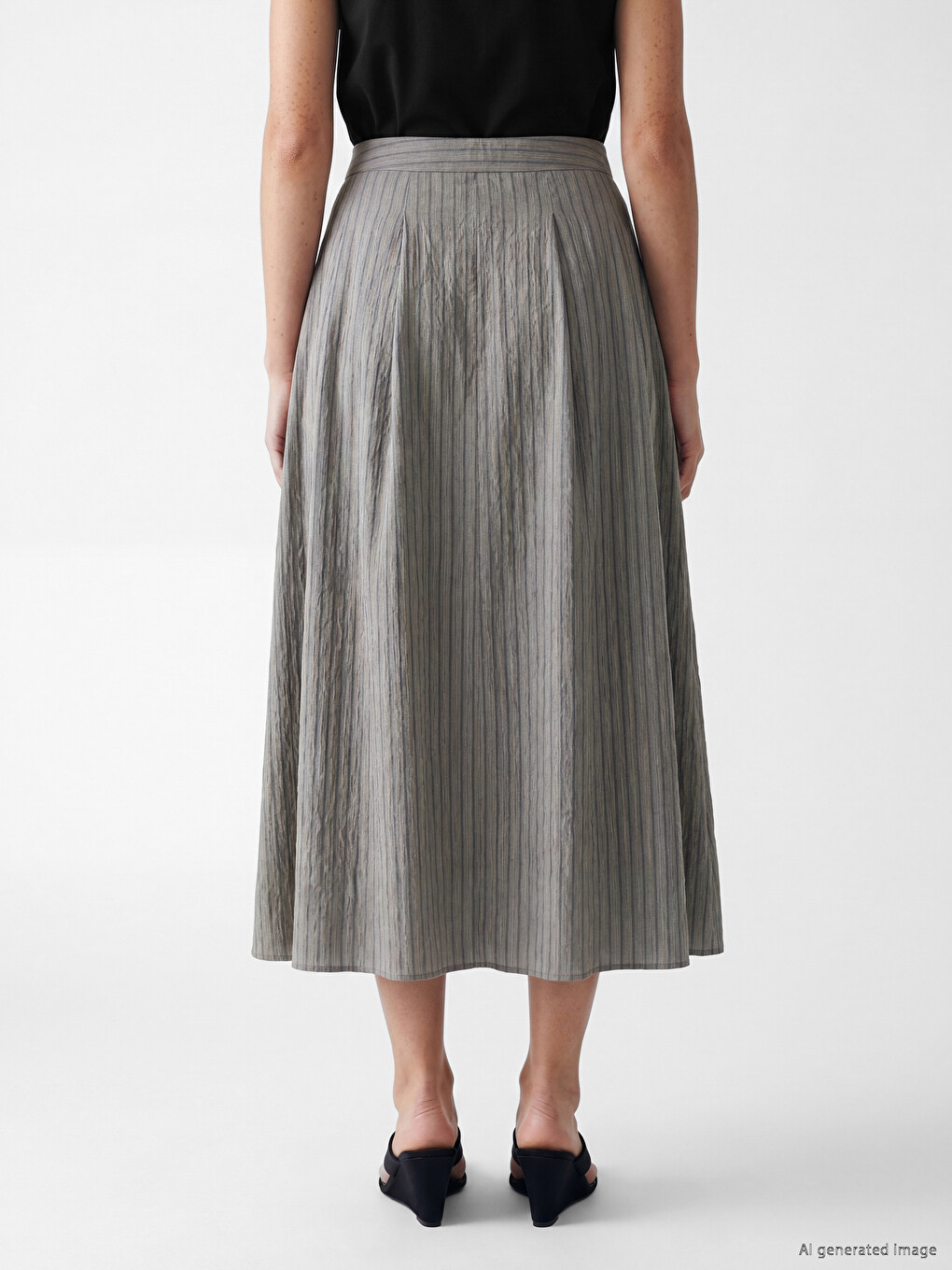 Elastic Waist Striped Pleated Skirt-3