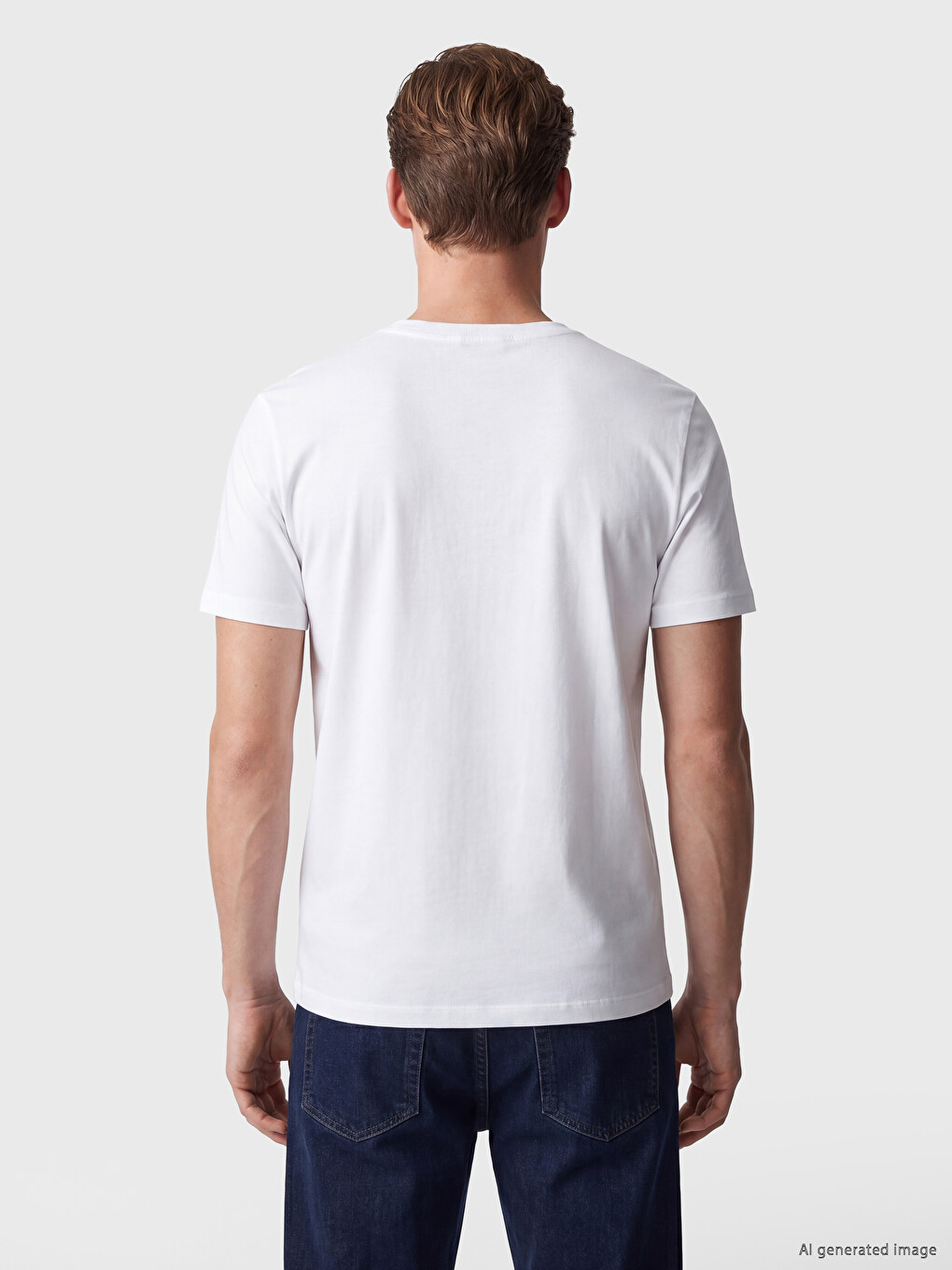 Beyaz Regular Fit Bisiklet Yaka Baskılı Erkek Tişört-3