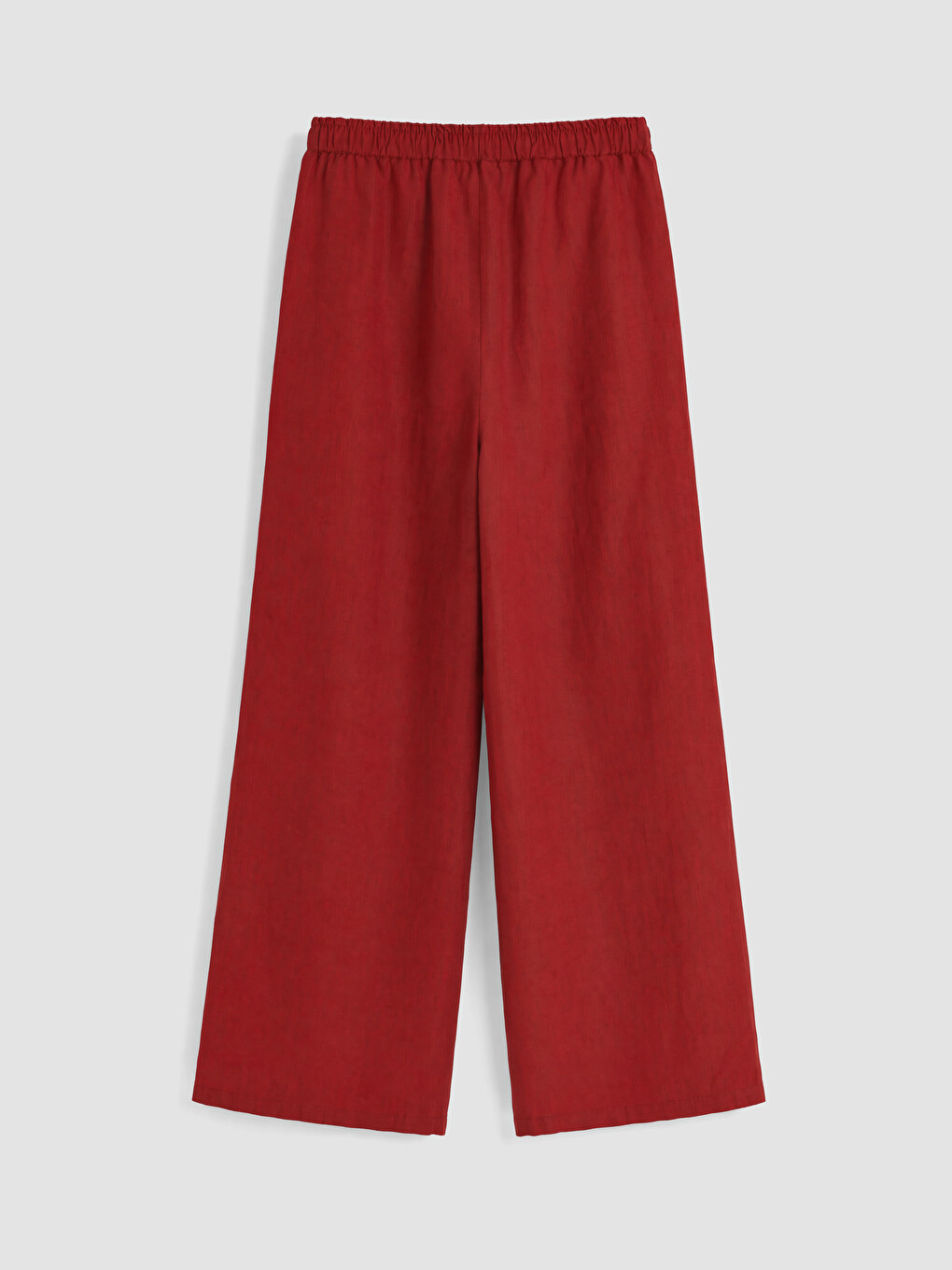 Kırmızı Beli Lastikli Kadın %100 Keten Pantolon-1