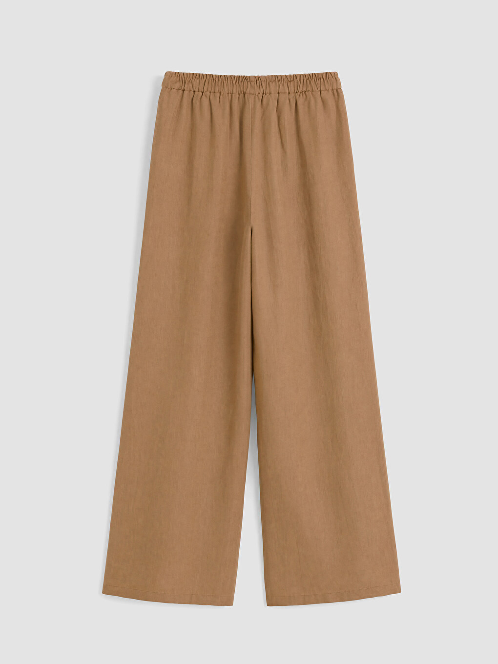 Bej Beli Lastikli Kadın %100 Keten Pantolon-1