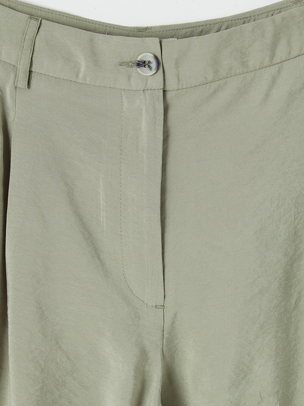 Haki Modal Karışımlı Pileli Kadın Kumaş Pantolon-2