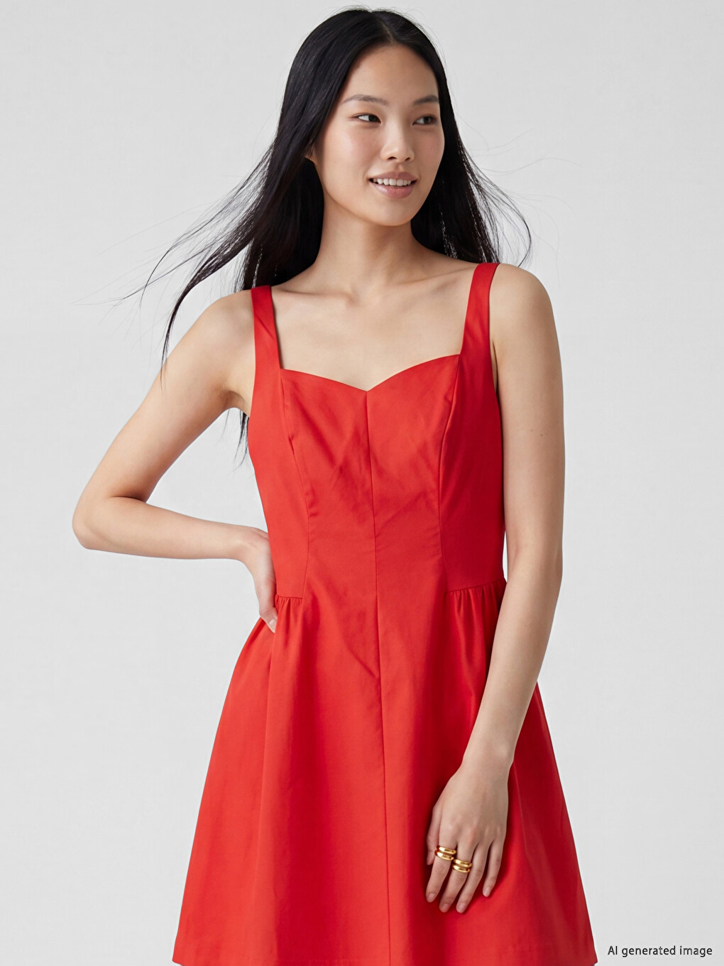 Ruched Fitted Waist Poplin Mini Dress-1