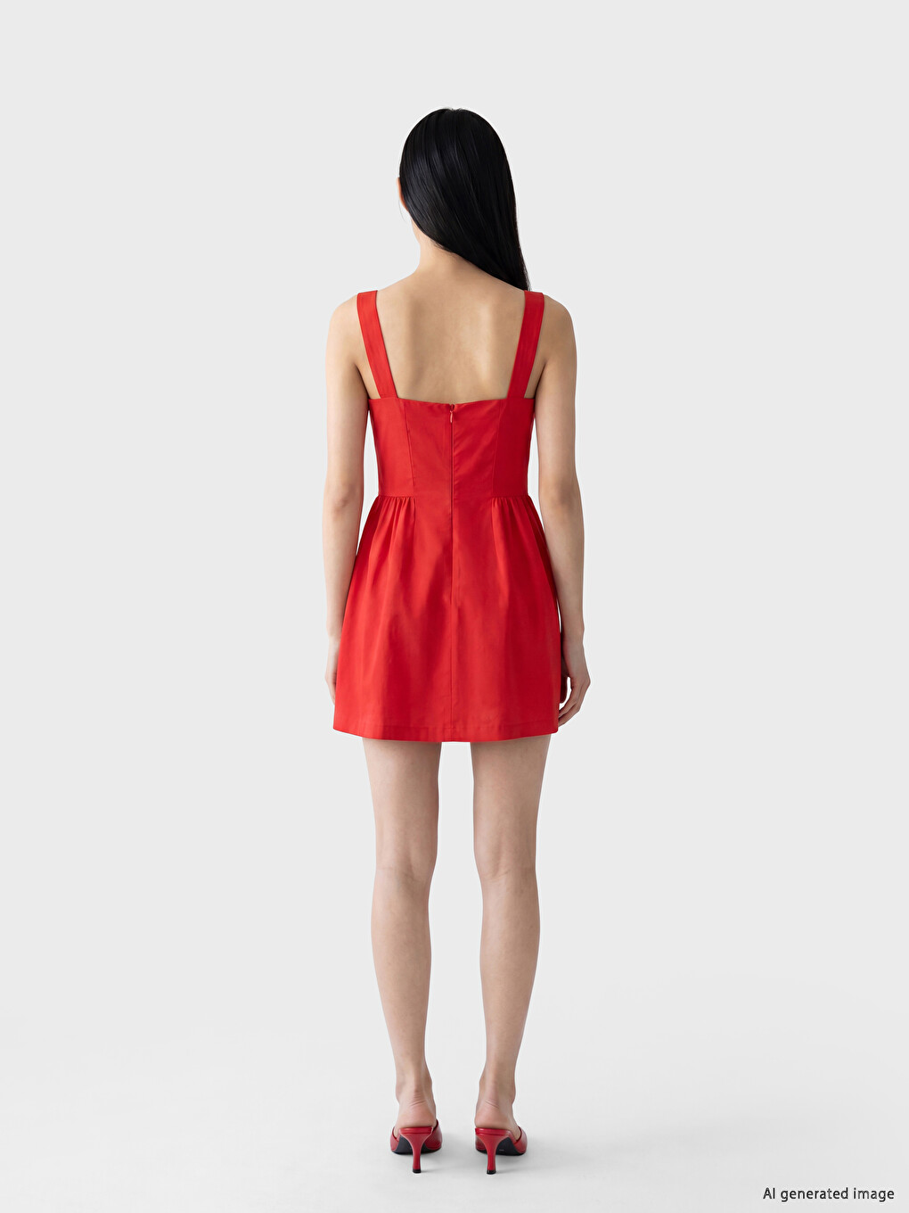 Ruched Fitted Waist Poplin Mini Dress-3