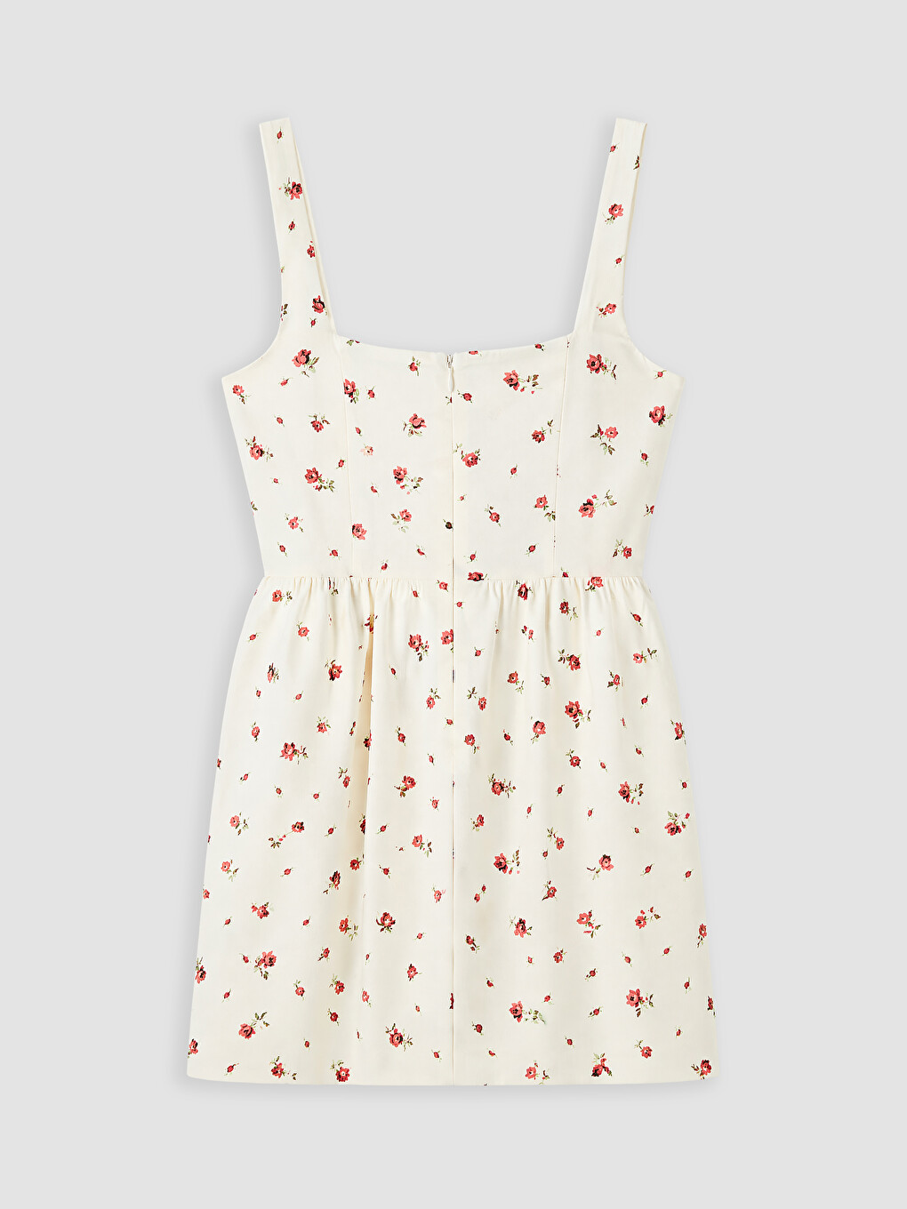 Beyaz Kalp Yaka Belden Oturtmalı Poplin Mini Elbise-6