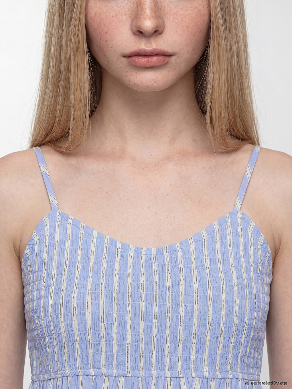 V Neck Striped Strappy Ruched Dress-2