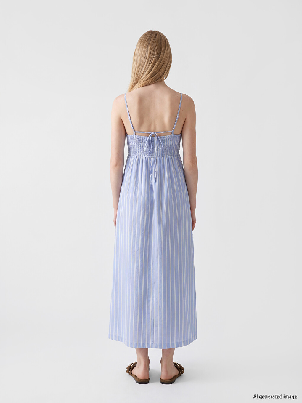 V Neck Striped Strappy Ruched Dress-3
