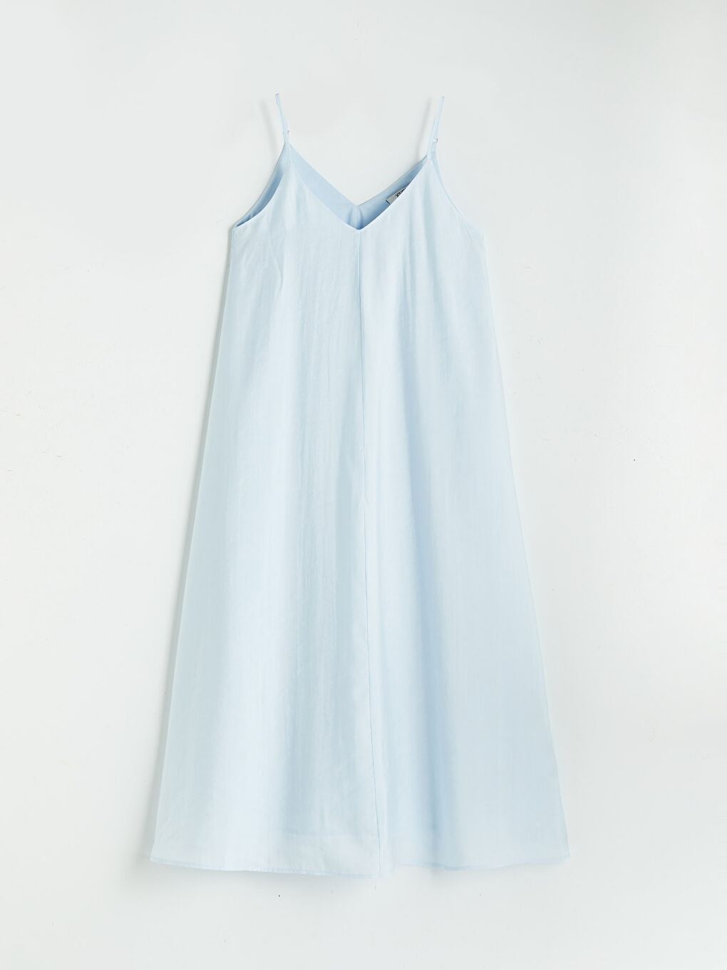 Mavi V Yaka İp Askılı Elbise