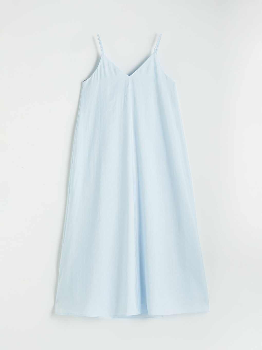 Mavi V Yaka İp Askılı Elbise-1