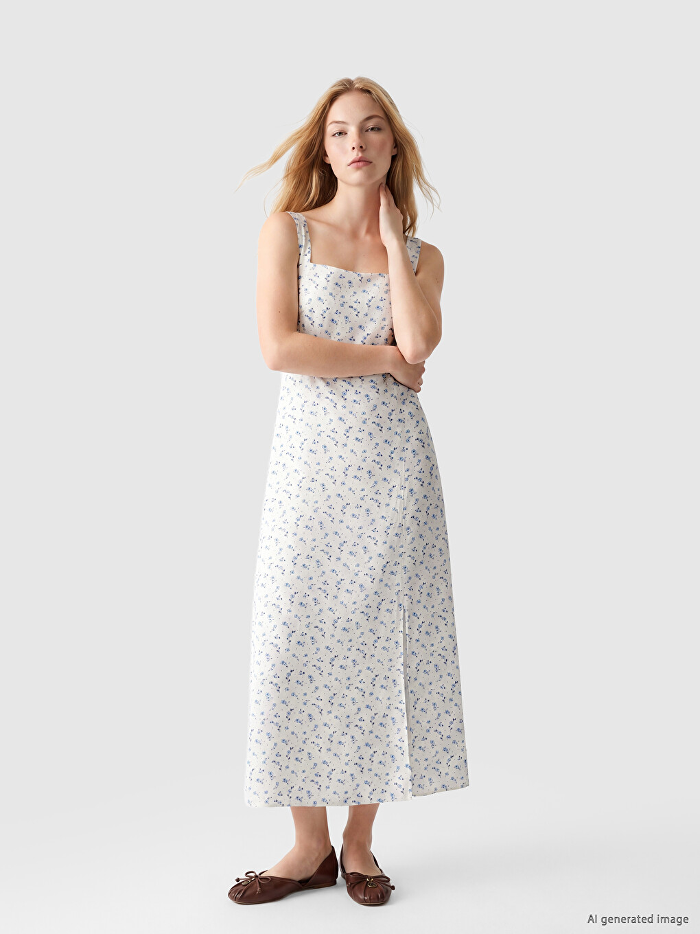 Square Neck Floral Fitted Waist Dress