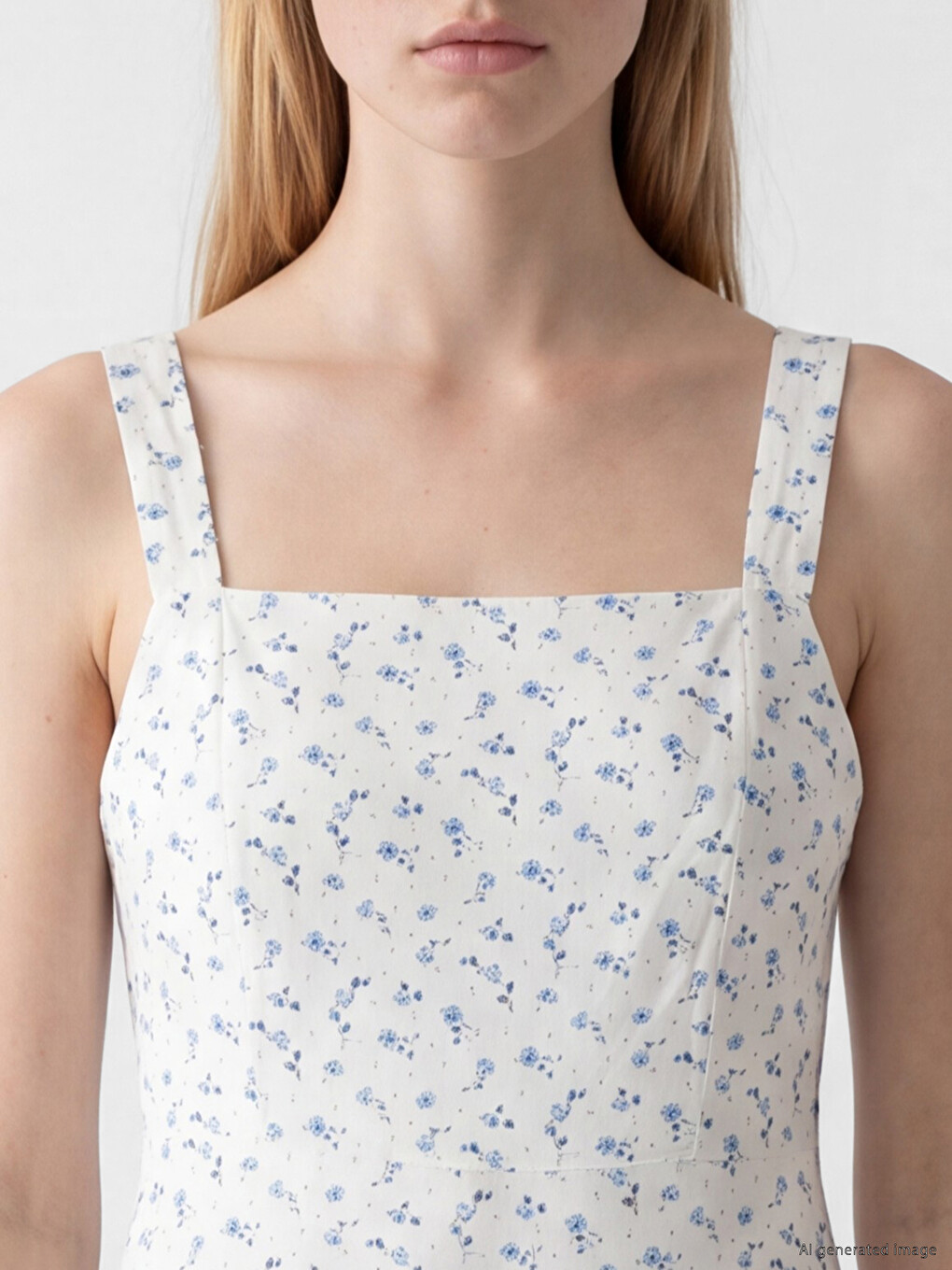 Square Neck Floral Fitted Waist Dress-1