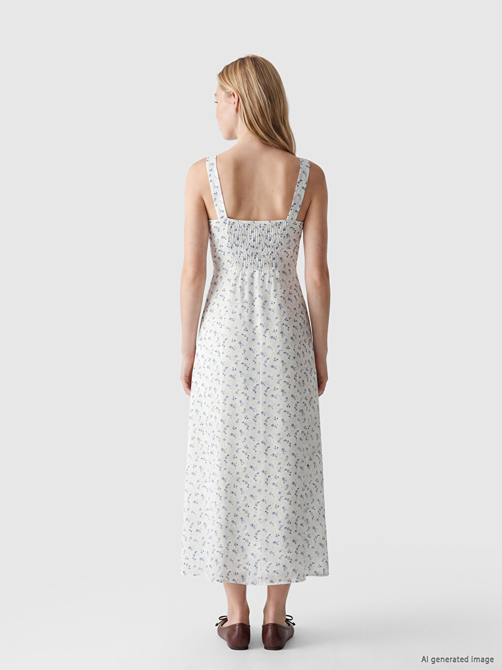 Square Neck Floral Fitted Waist Dress-2