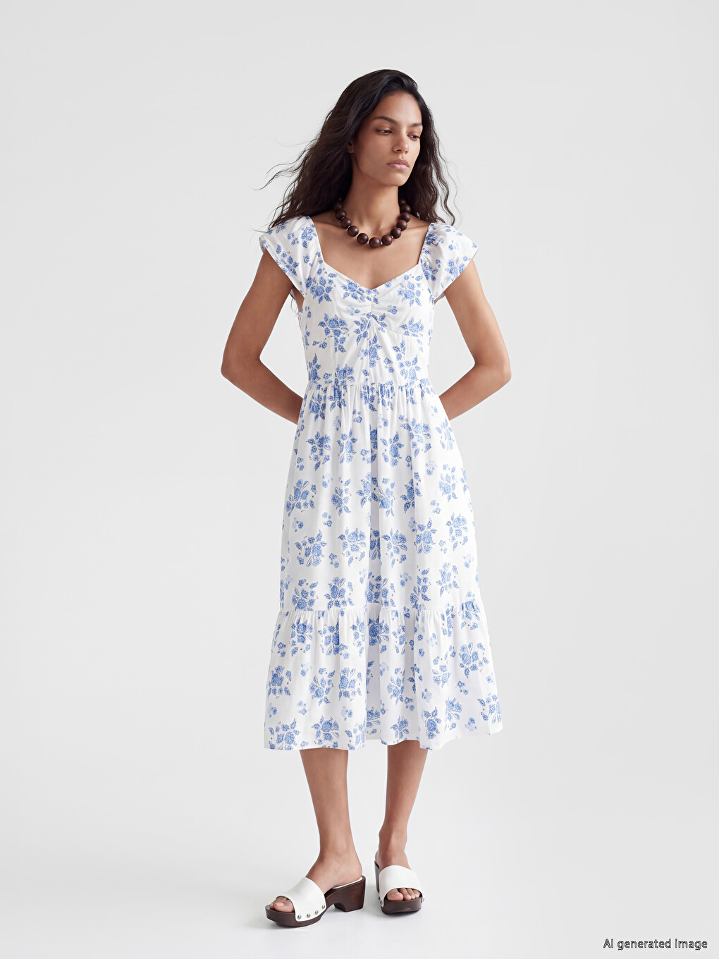 Floral Ruched Fitted Waist Dress