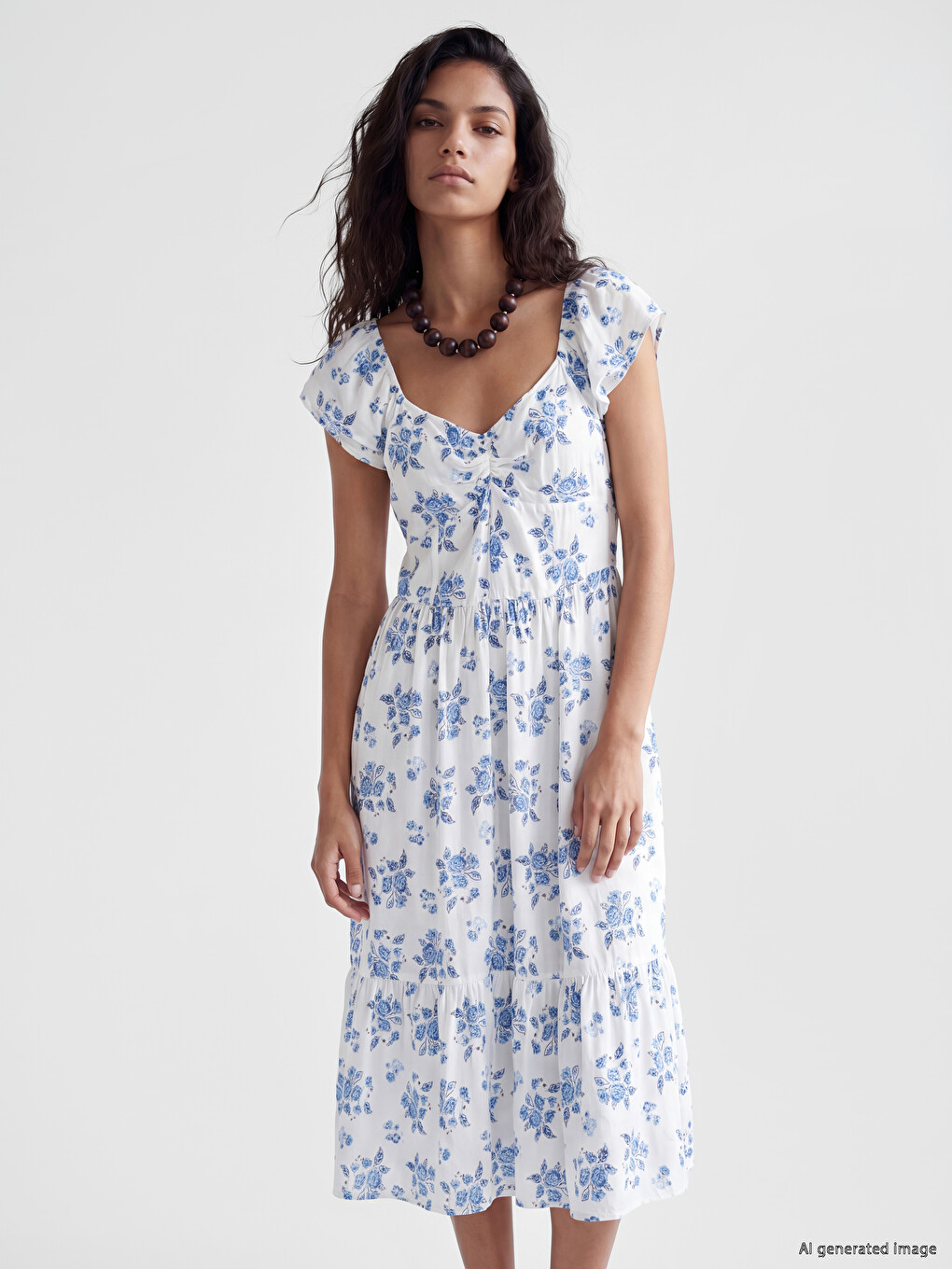 Floral Ruched Fitted Waist Dress-1