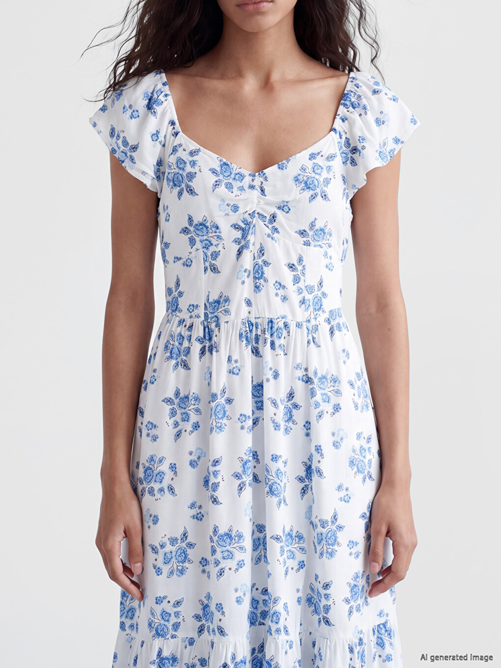 Floral Ruched Fitted Waist Dress-2