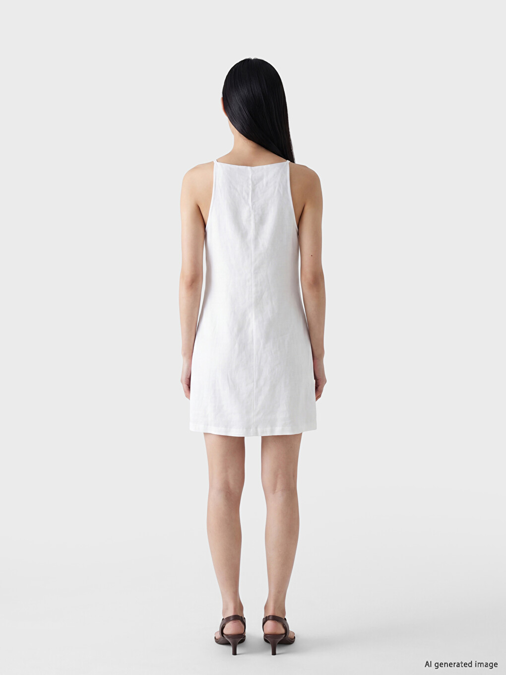Square Neck Linen Blend Mini Dress-3