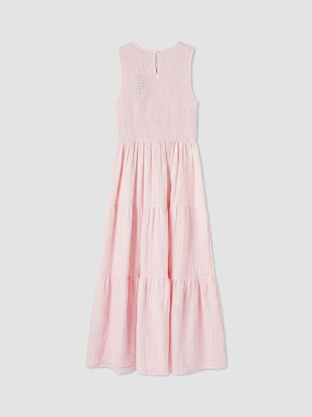 Crew Neck Shirred Muslin Tiered Dress-6