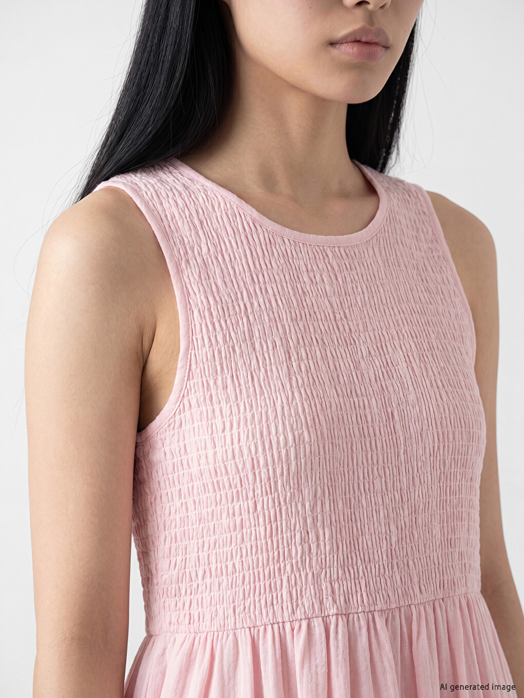 Crew Neck Shirred Muslin Tiered Dress-2