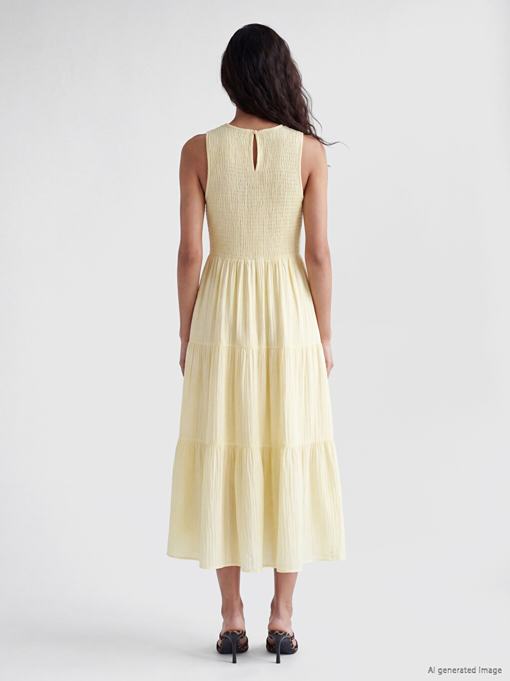 Crew Neck Shirred Muslin Layered Dress-3