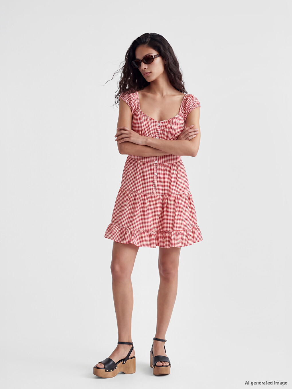 Square Neck Plaid Tiered Dress