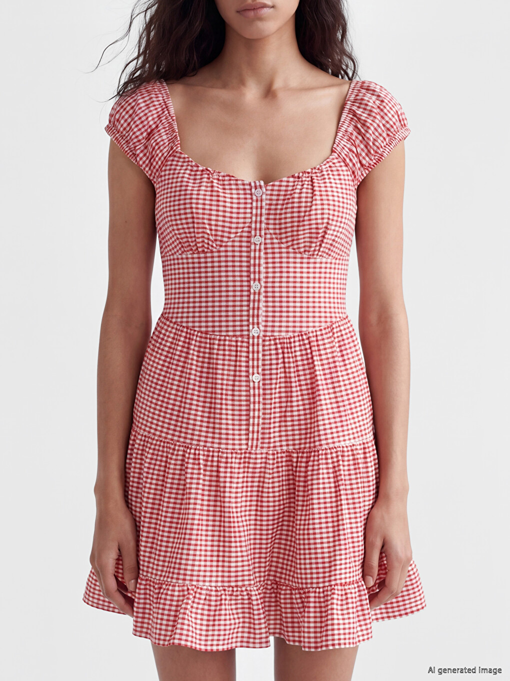 Square Neck Plaid Tiered Dress-2