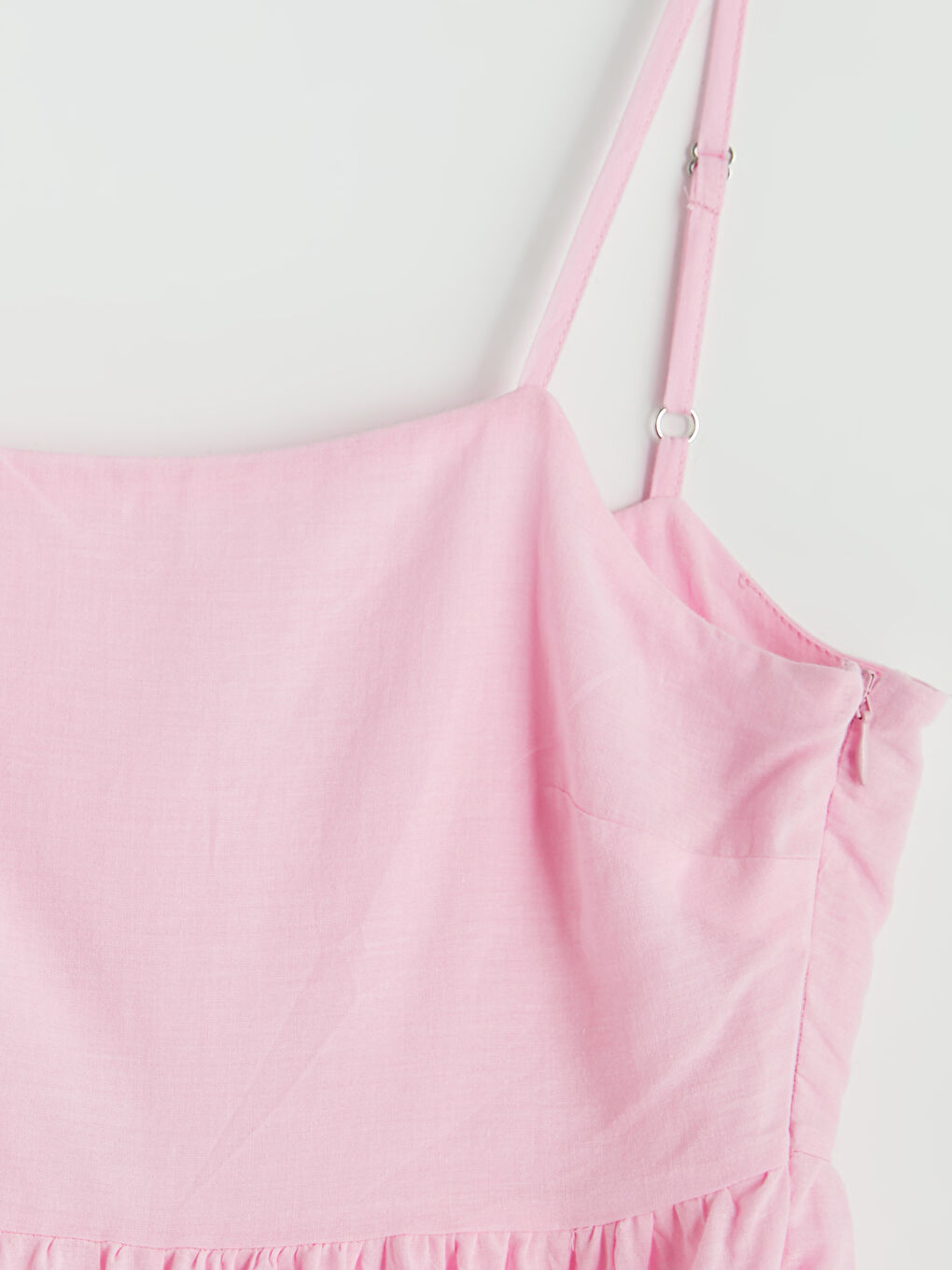 Pembe Kare Yaka İp Askılı Katkat Elbise-3