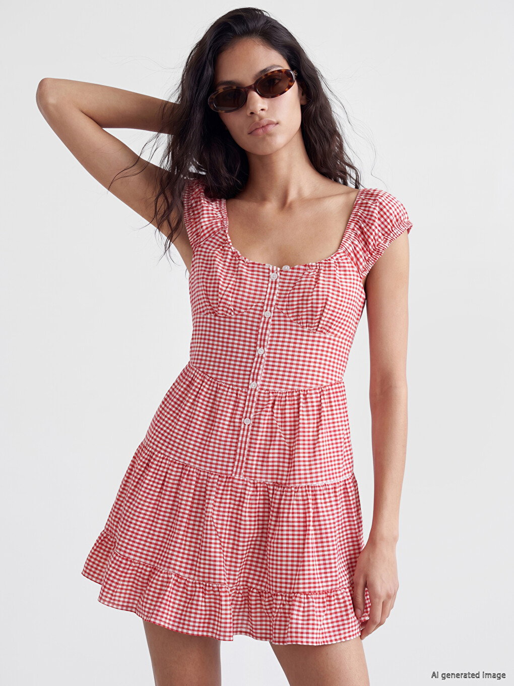 U Neck Plaid Layered Mini Dress-1