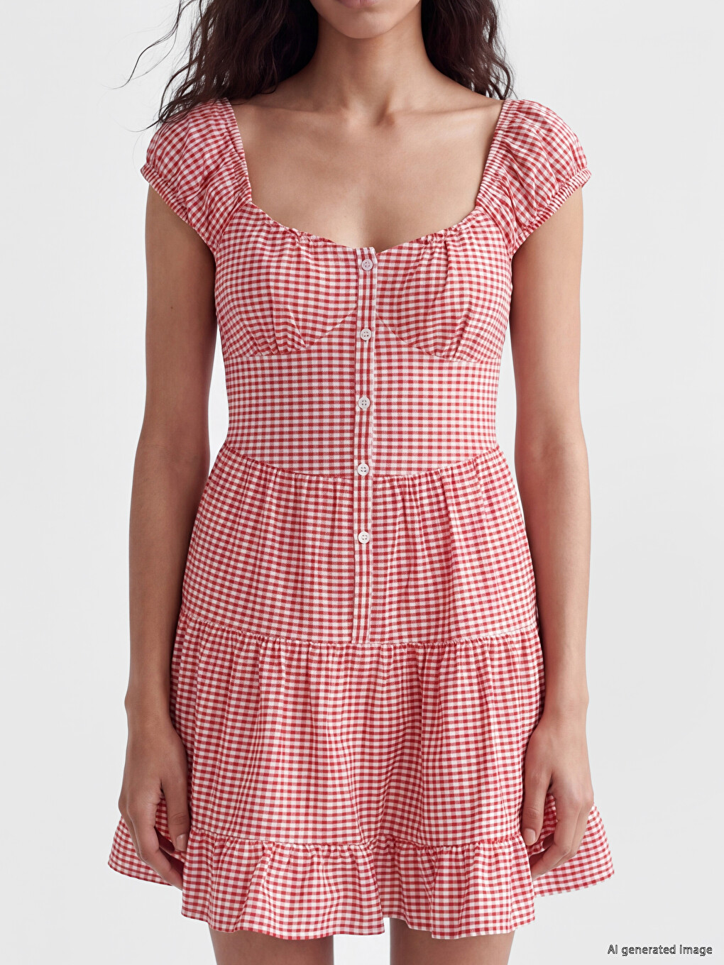U Neck Plaid Layered Mini Dress-2