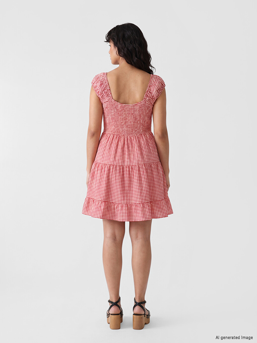 U Neck Plaid Layered Mini Dress-3