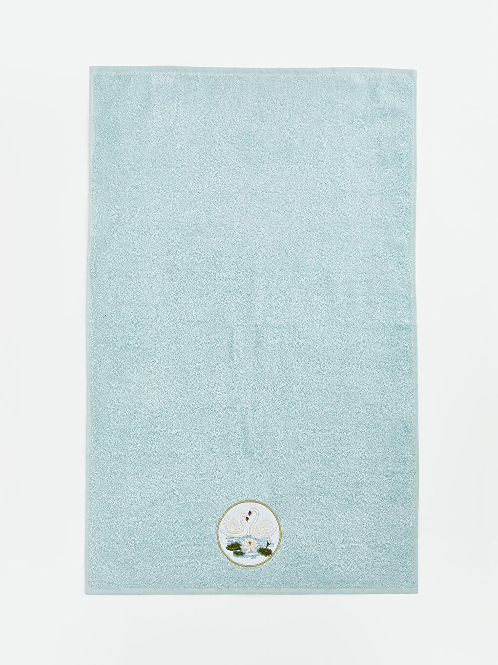 Yeşil Kuğu Nakışlı Pamuklu Yüz Havlusu 50x80 cm-2