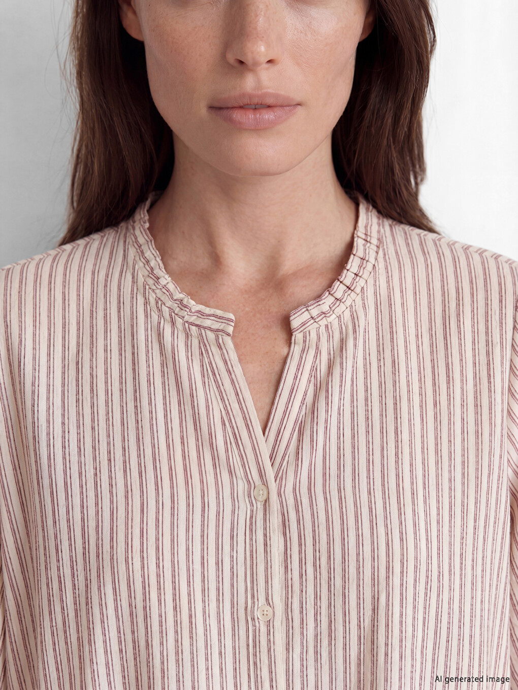 Notch Neck Striped Linen Blend Women's Shirt-2