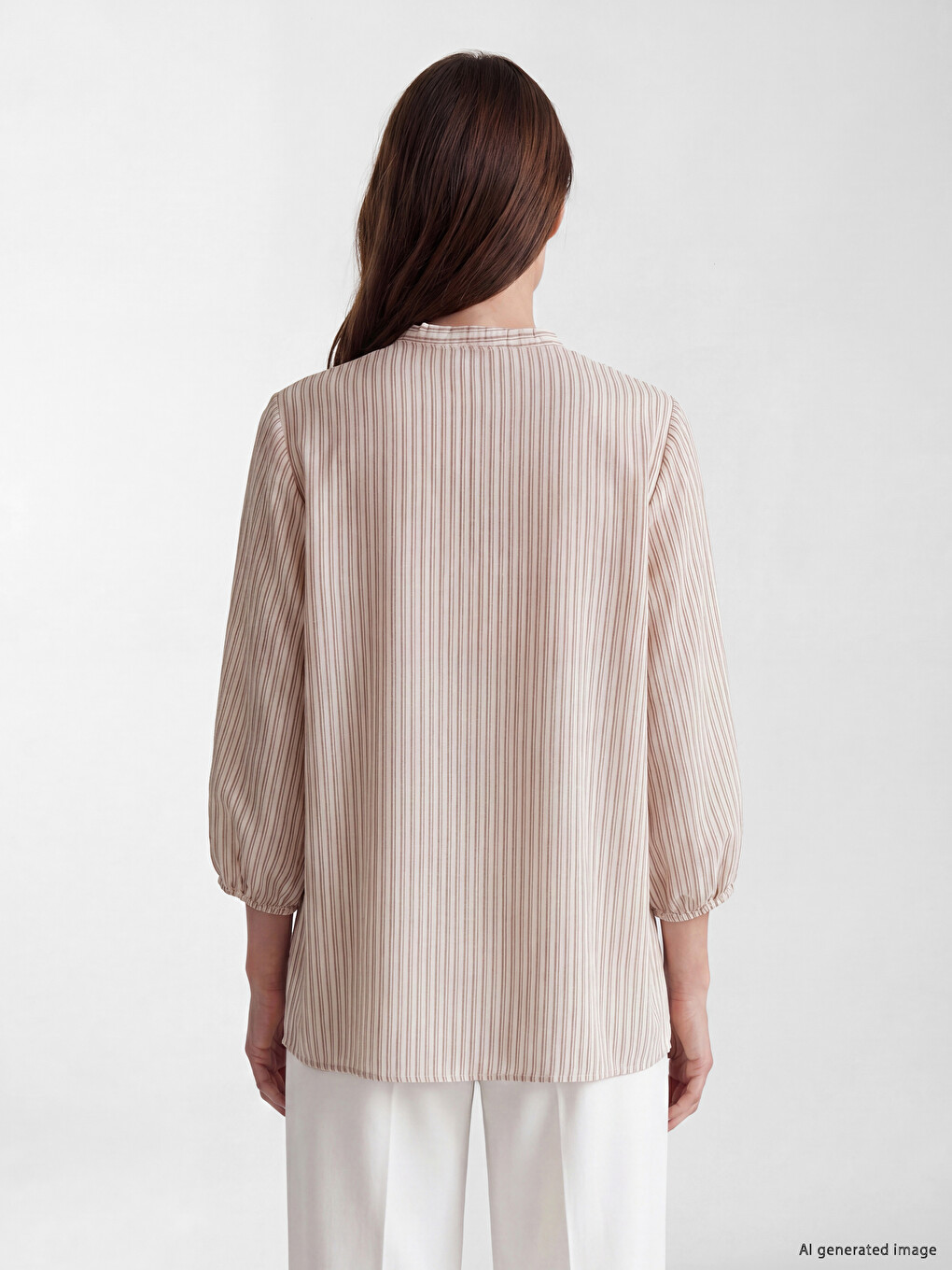 Notch Neck Striped Linen Blend Women's Shirt-3