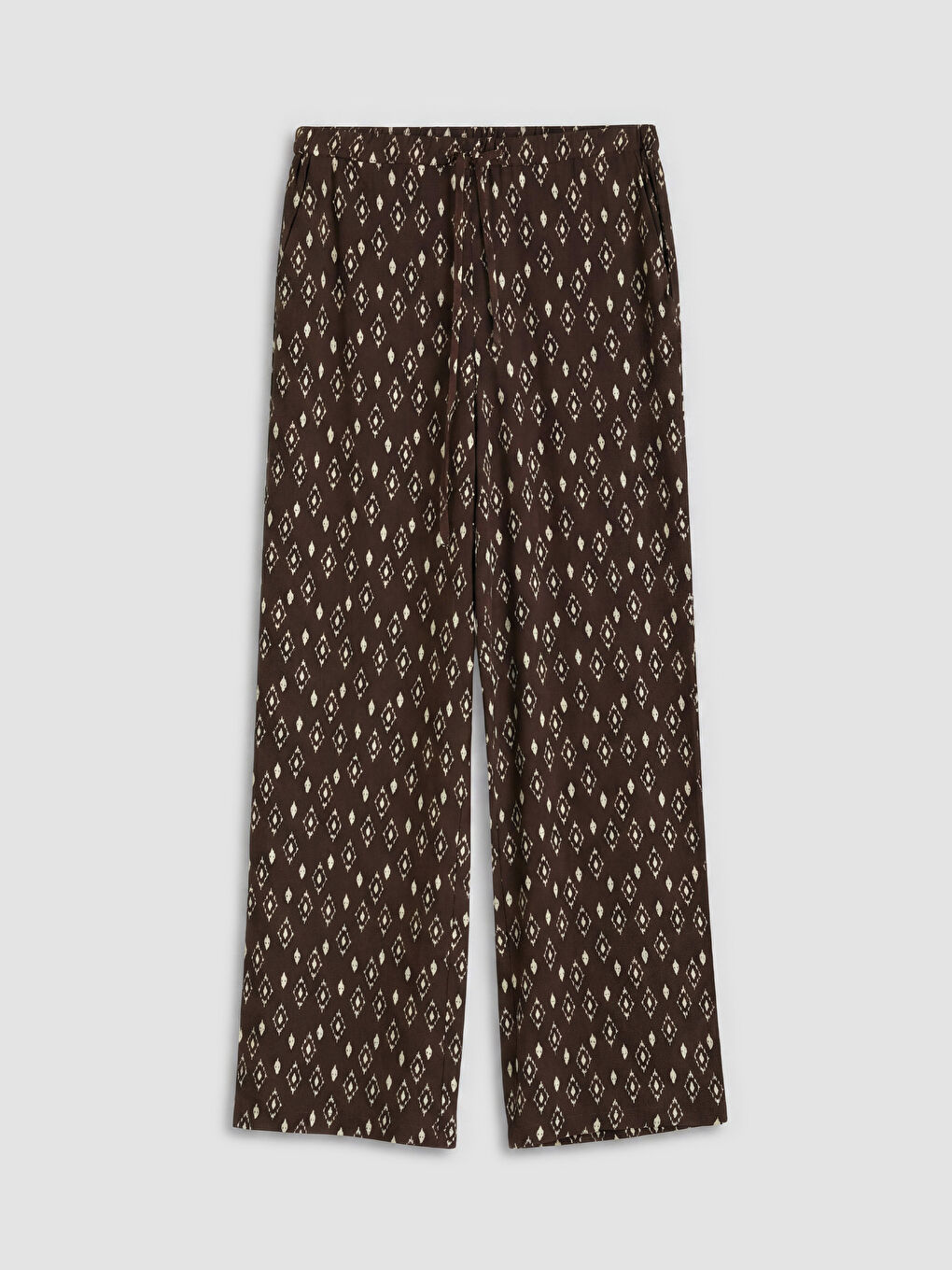 Kahverengi Beli Lastikli Desenli Kadın Pantolon