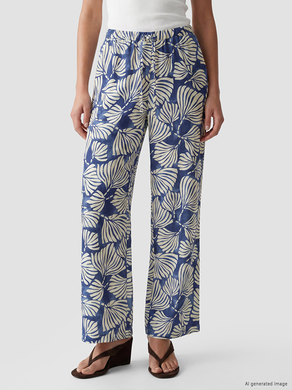 Elastic Waist Patterned Women's Trousers-1