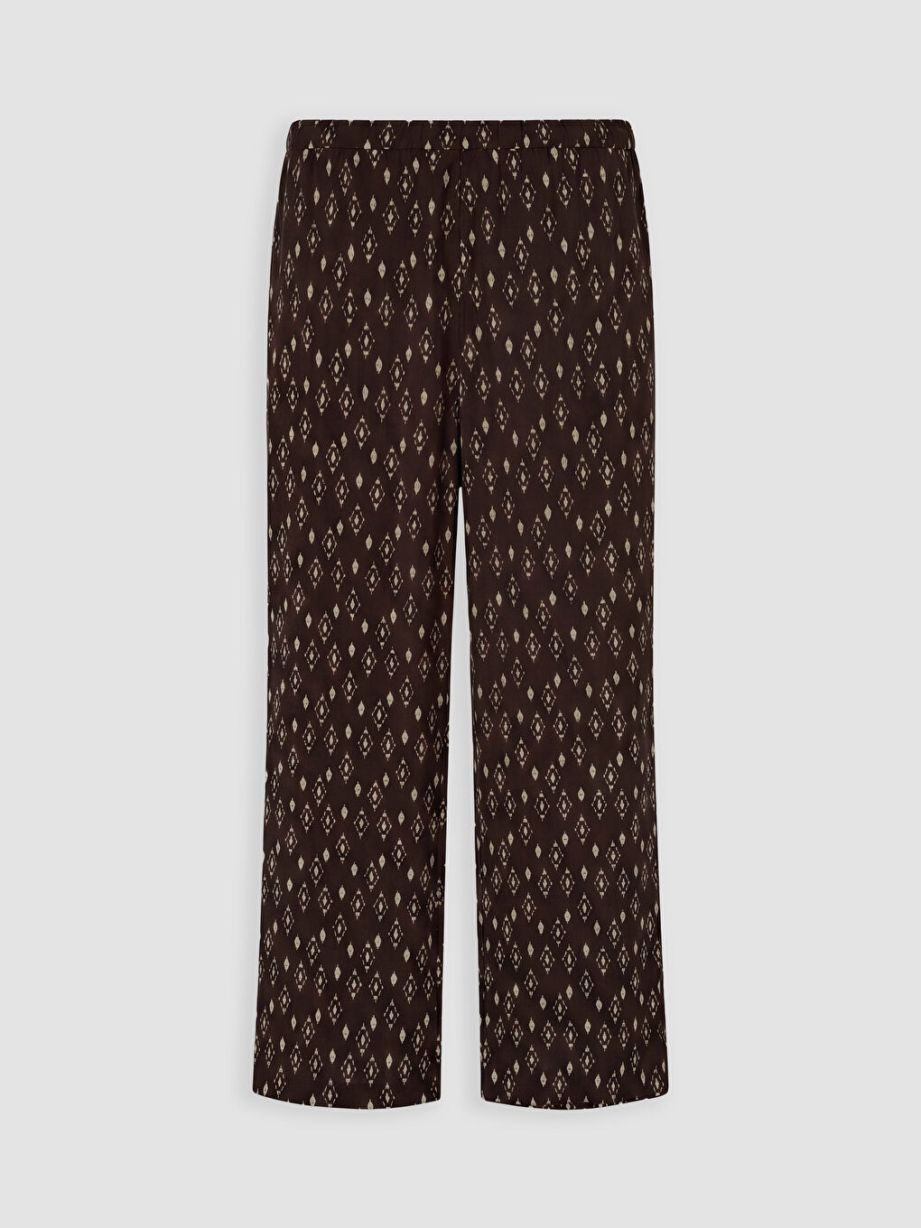 Kahverengi Geniş Paça Relax Fit Desenli Kadın Pantolon-1