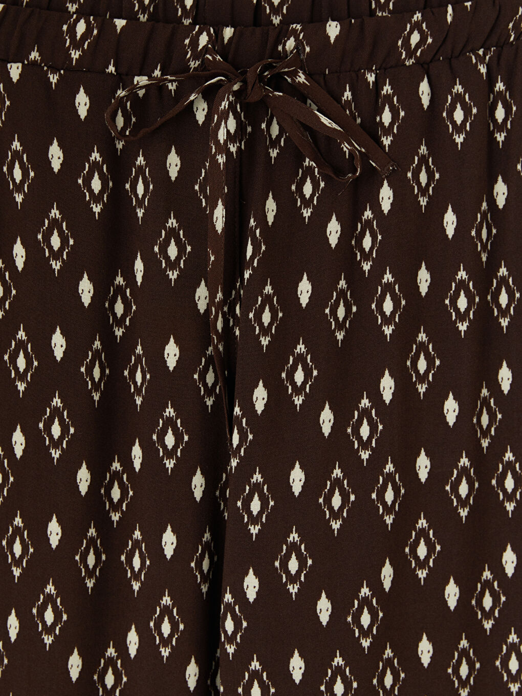 Kahverengi Geniş Paça Relax Fit Desenli Kadın Pantolon-2