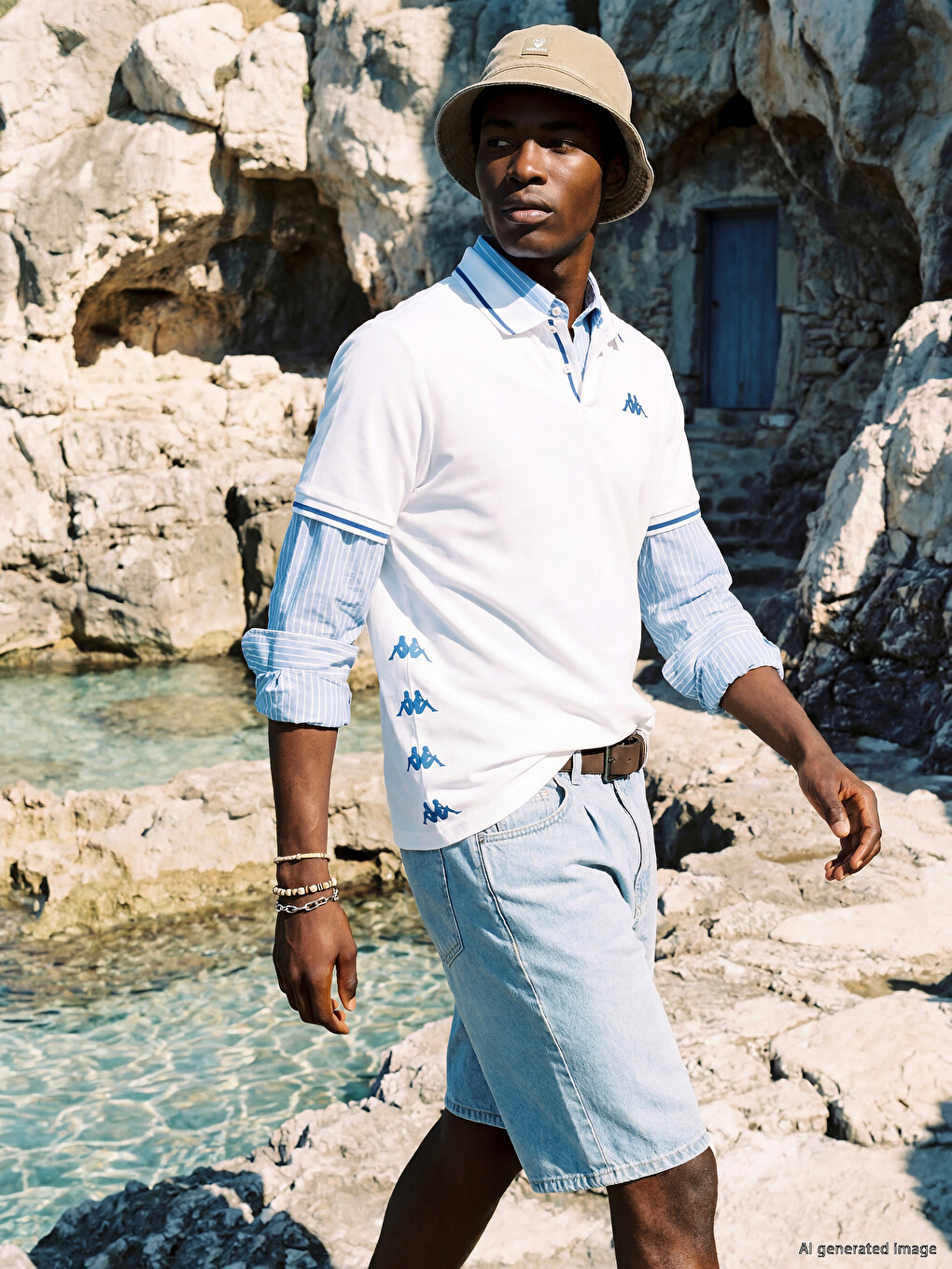 Beyaz Polo Yaka Pike Unisex Tişört-2