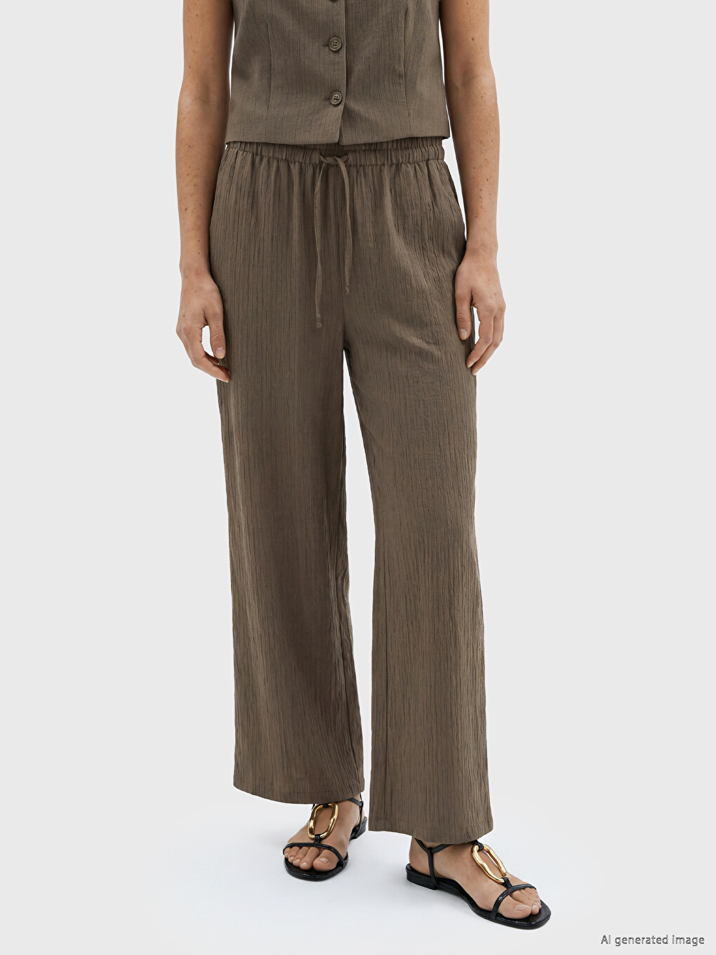 Elastic Waist Textured Women's Trousers-1