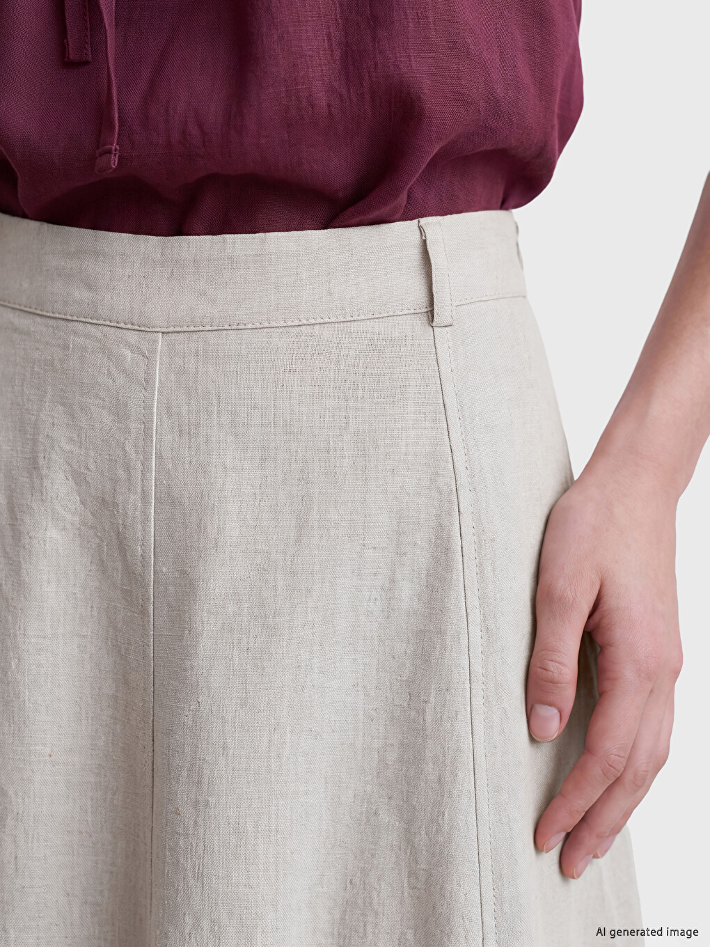 Linen Blend A-line Flared Skirt-2