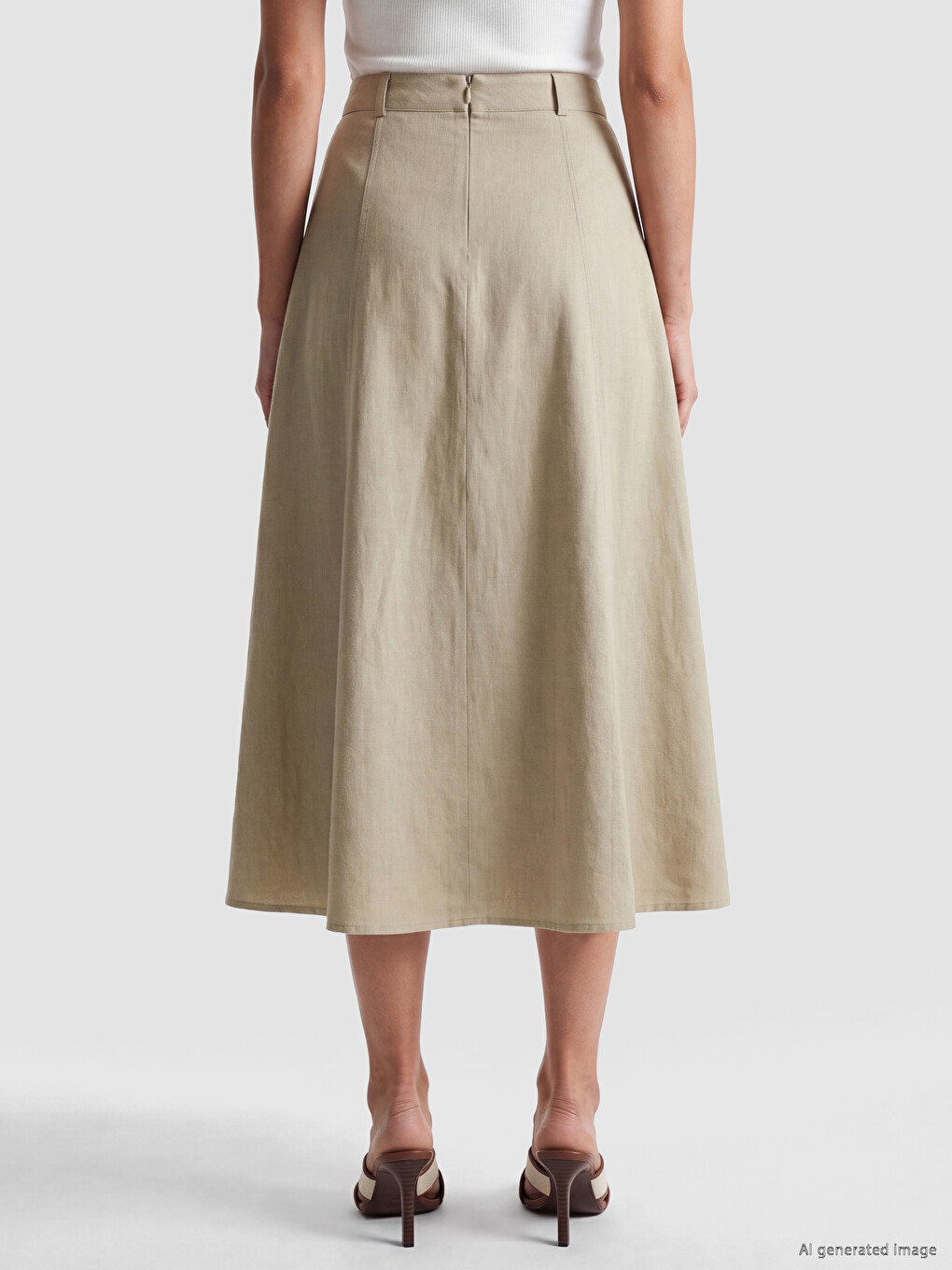 Linen Blend A-line Flared Skirt-3