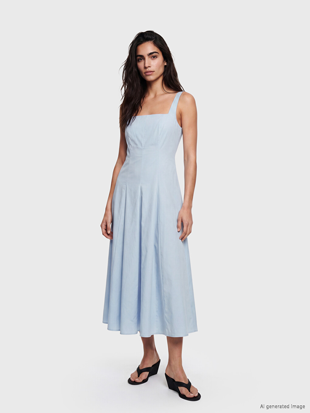 Square Neck Pleated Dress-1