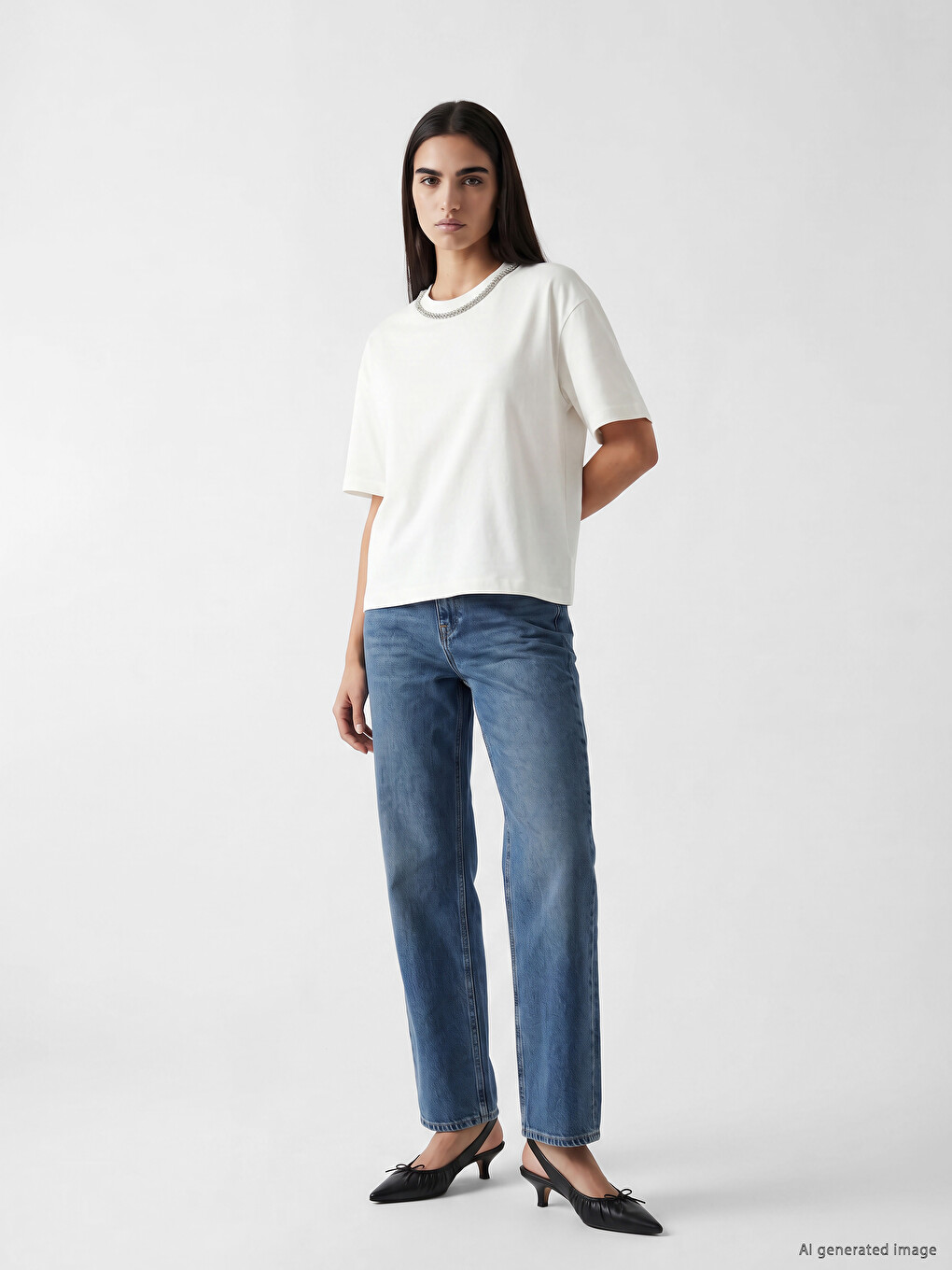 Crew Neck Rhinestone Embellished Blouse-1