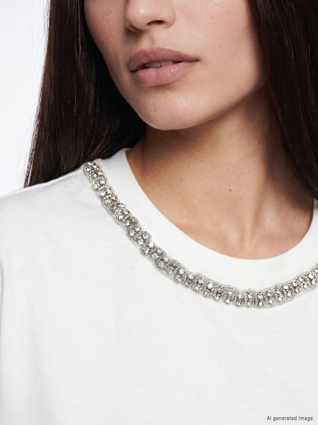 Crew Neck Rhinestone Embellished Blouse-2