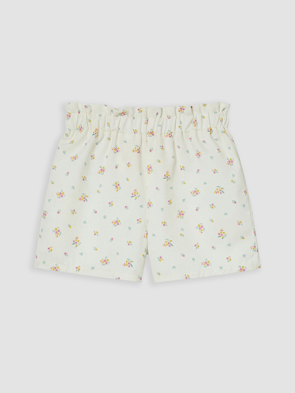 Ekru Çiçekli Kız Bebek Gabardin Şort