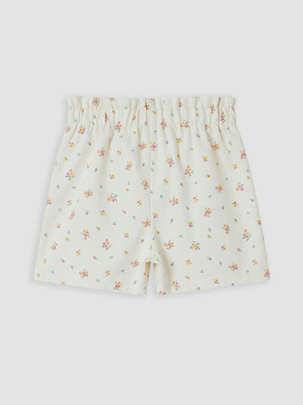 Ekru Çiçekli Kız Bebek Gabardin Şort-1